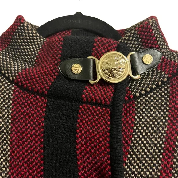 Anne Klein Vintage Plaid Lion Brooch Buckle Sweater Jacket Size Large - Picture 4 of 7